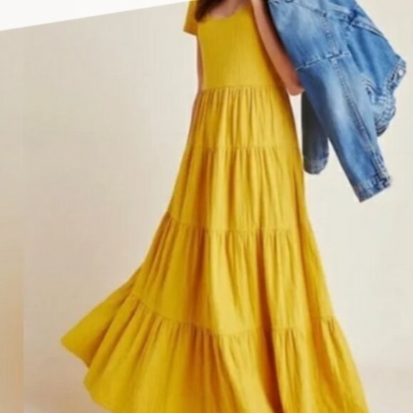 Mauve Dresses & Skirts - Anthropologie Maeve Gillian Tiered Maxi Dress Yellow Short Sleeve Medium | Maxi